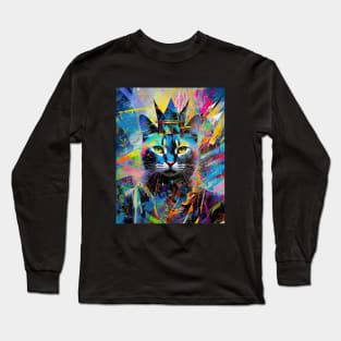 Quantum Queen: Feline Sovereignty in Abstract Long Sleeve T-Shirt